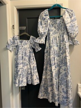 Blue and White Toile Hana and Kiko mommy and me maternity bundle
